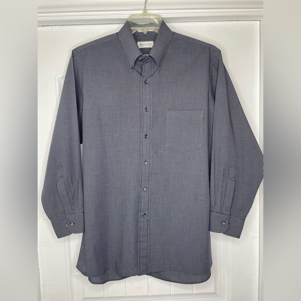 Van Heusen Micro Plaid Long Sleeve Shirt Size 16.5